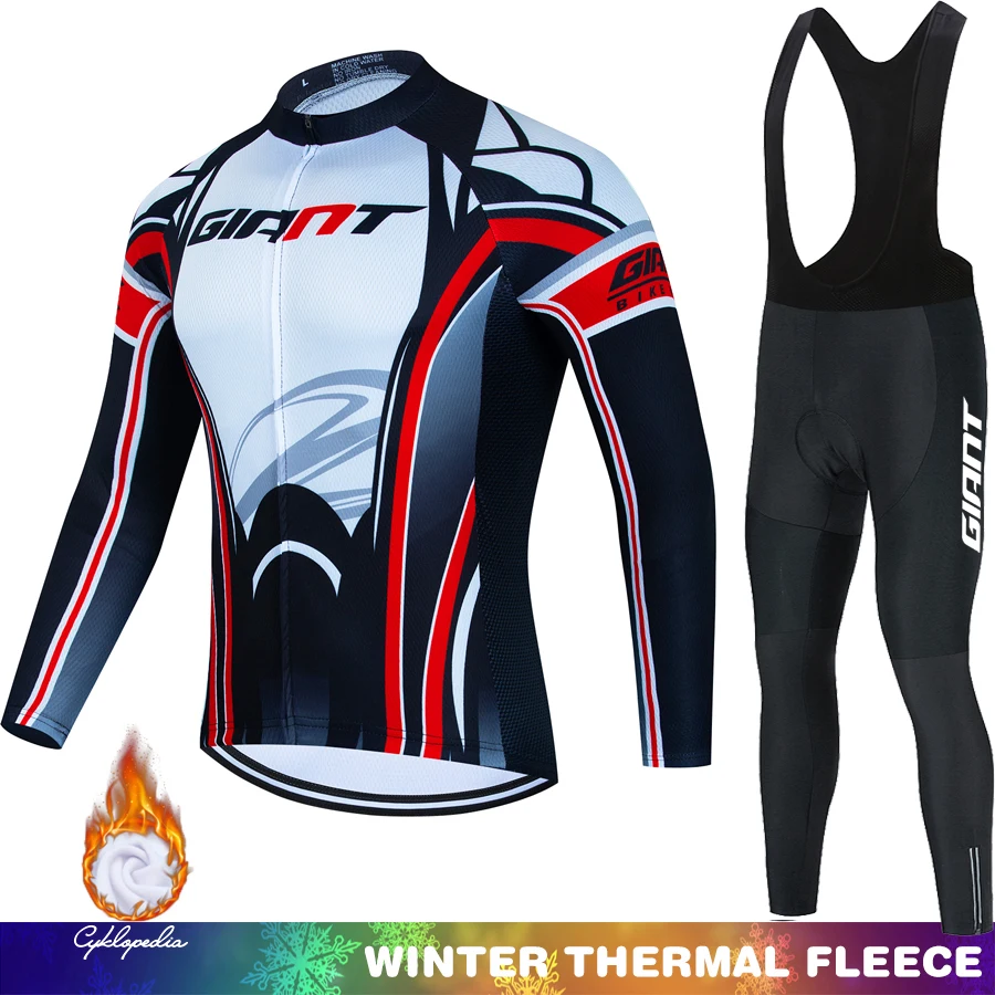 

Retro Cycling Jersey Winter Fleece GIANT Bicycle Clothes Thermal Suit Man Men's Bib Sportswear Set Outfit Termal Road Bike Bikes