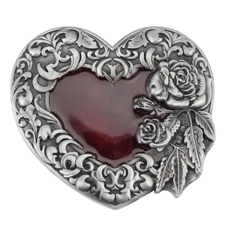 Woman Belt Buckle Vintage Style Palace Pattern Roses and Red Hearts