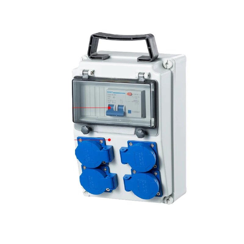 

IP65 waterproof, dustproof, flame-retardant industrial socket box, RCBO 2P 32A+Five hole socket (X4)