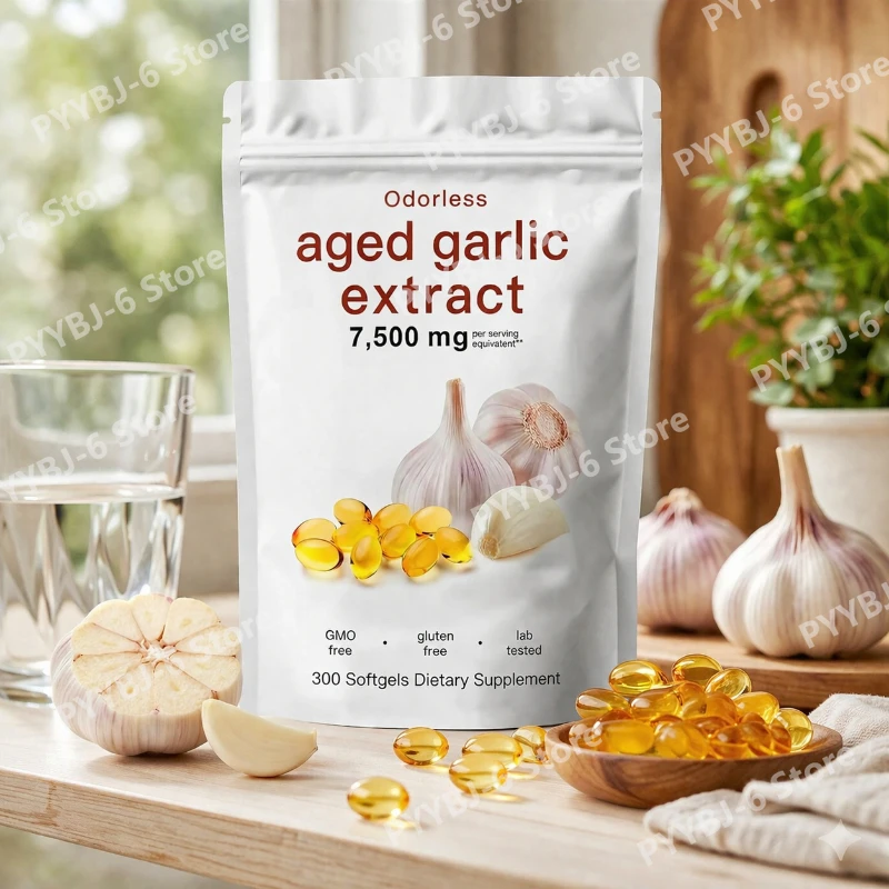 

Aged Garlic Extract 300 Count Odorless Organic Capsules Supplement for Immune Support Vegetarian Non-GMO All-Natural Softgels