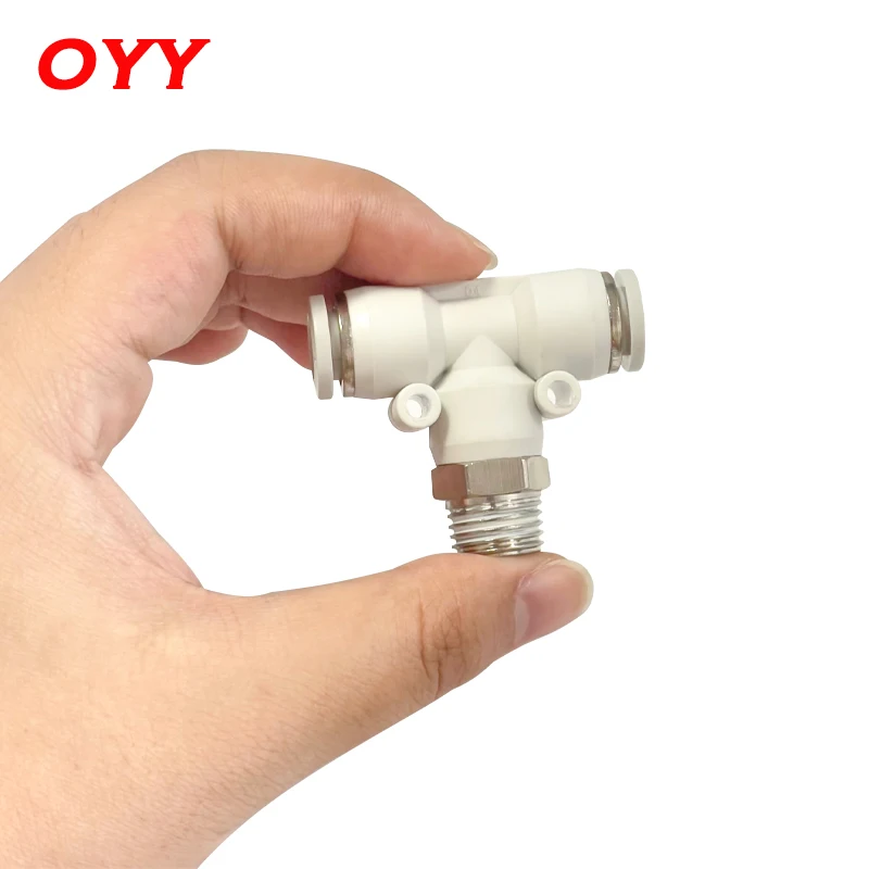 100PCS White Trachea Quick Connector PB14-02-03-04/ 16-02-03-04-06 T Type Three-way Thread Pneumatic Fittings