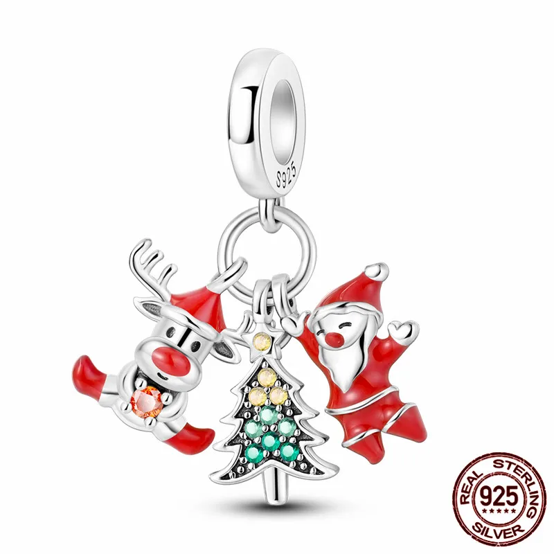 

S925 sterling silver Christmas charm beads paired with an original bracelet, a perfect DIY jewelry gift for women.