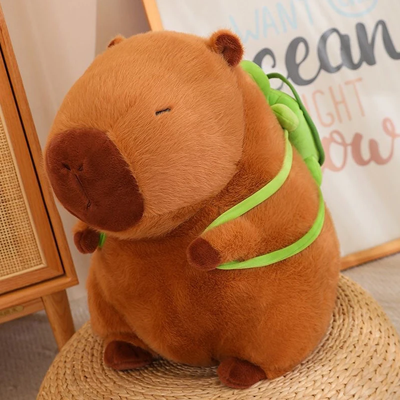 Lindo Capybara de peluche Kawaii Capybara, animales de peluche, juguetes con Tortuga, mochila, peluches, regalos para niños, marrón, 9 pulgadas