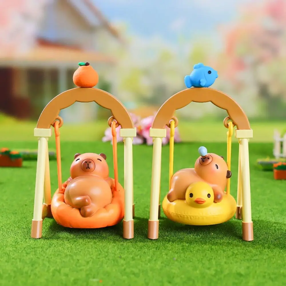 Random Type Capybara Anime Figure Swinging Lying Sitting Capybara Figure Swan Turtle Cartoon Capybara PVC Model Birthday Gift