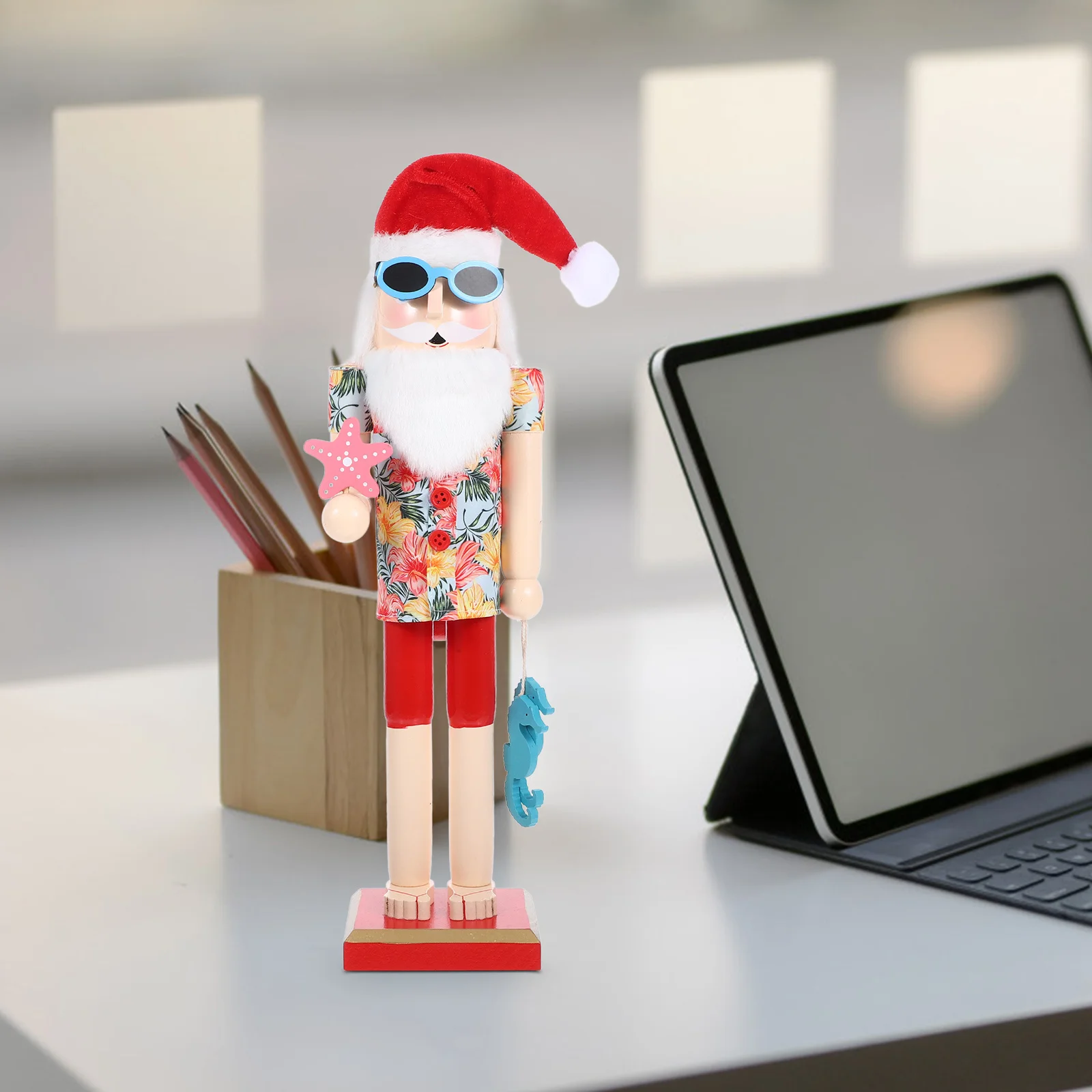 

Beach Santa Nutcracker Wooden Xmas Decoration Creative Home Decor Gift Christmas Wooden Nutcracker Figurine Hawaiian Decoration