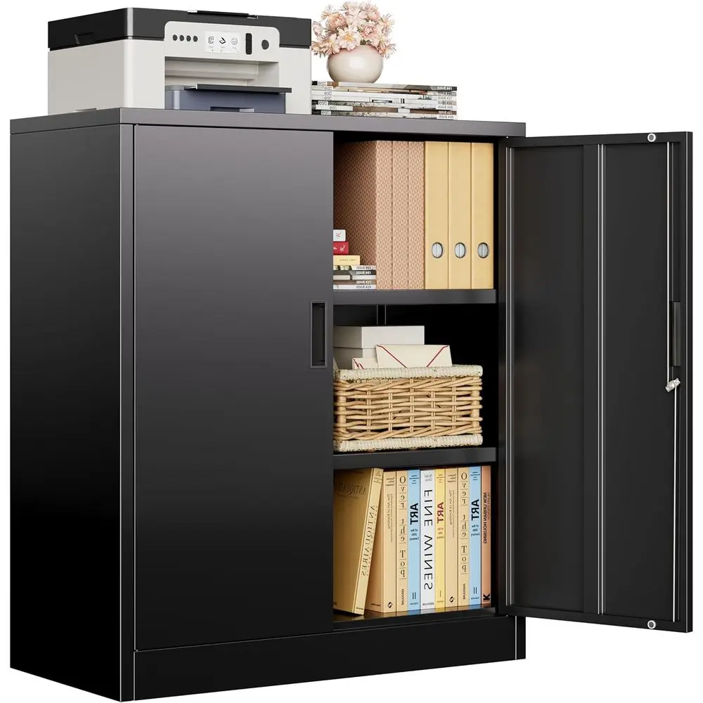 

Металлический шкаф для хранения, 36 дюймов в высоту, с замком, полками и дверцами, металлический шкаф для дома, офиса, гаража, кладовой и подвала