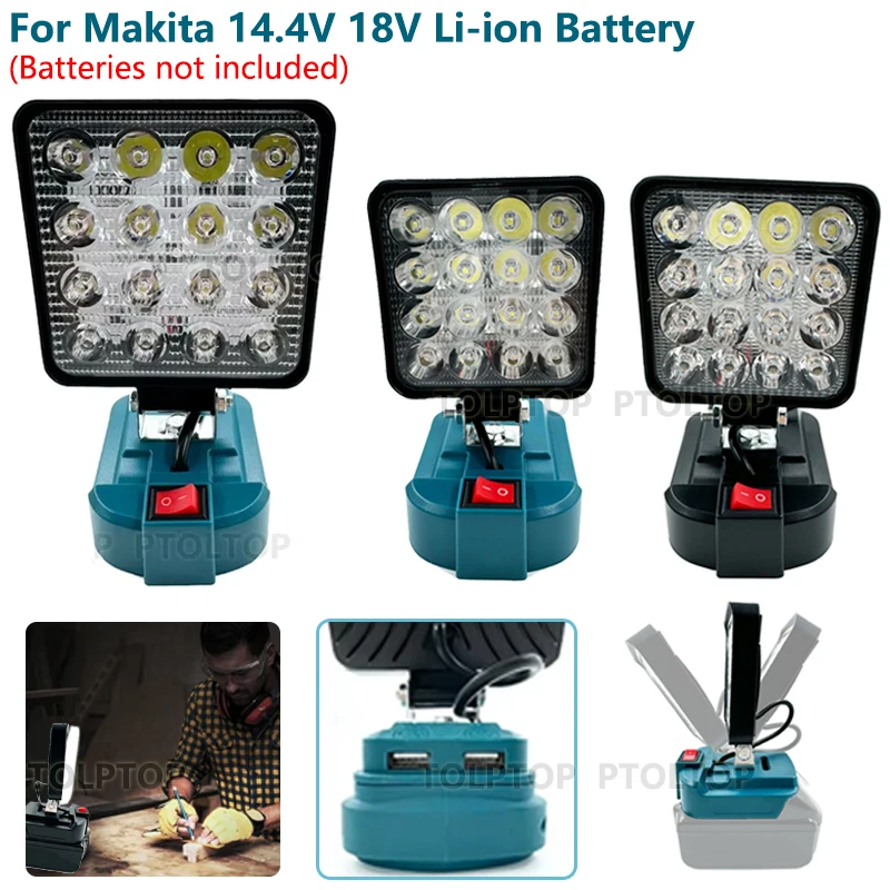 NEW LED Work Light For Makita 14.4V 18V Li-ion Battery 3/4Inch With USB Outdoor Flashlight Lantern Camping Lamp Emergency Light