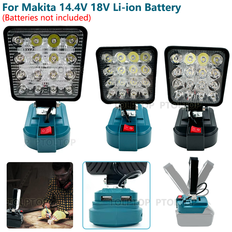  NEW LED Work Light For Makita 14.4V 18V Li-ion Battery 3/4Inch With USB Outdoor Flashlight Lantern Camping Lamp Emergency Light 
