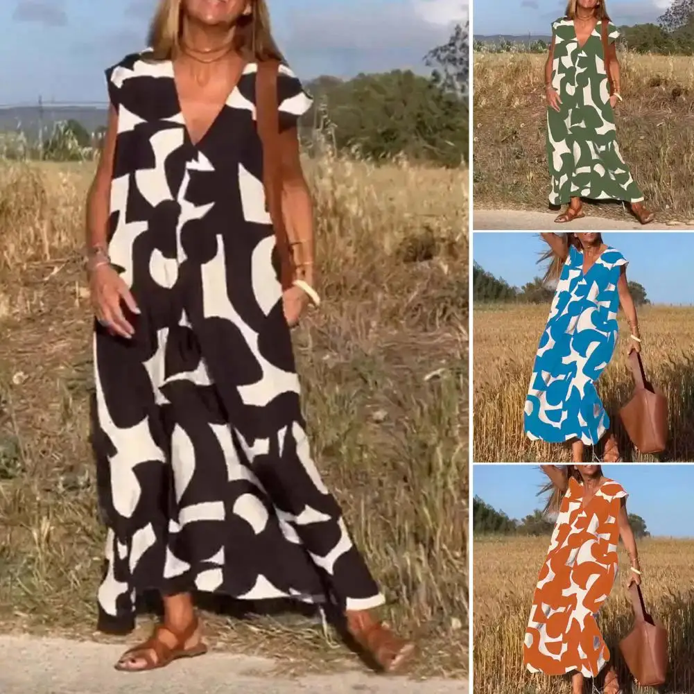 Elegant Boho Print Maxi Dress Flattering A-line Fit Soft Polyester Fabric Perfect For Summer Events Women's Wedding Guest Dress