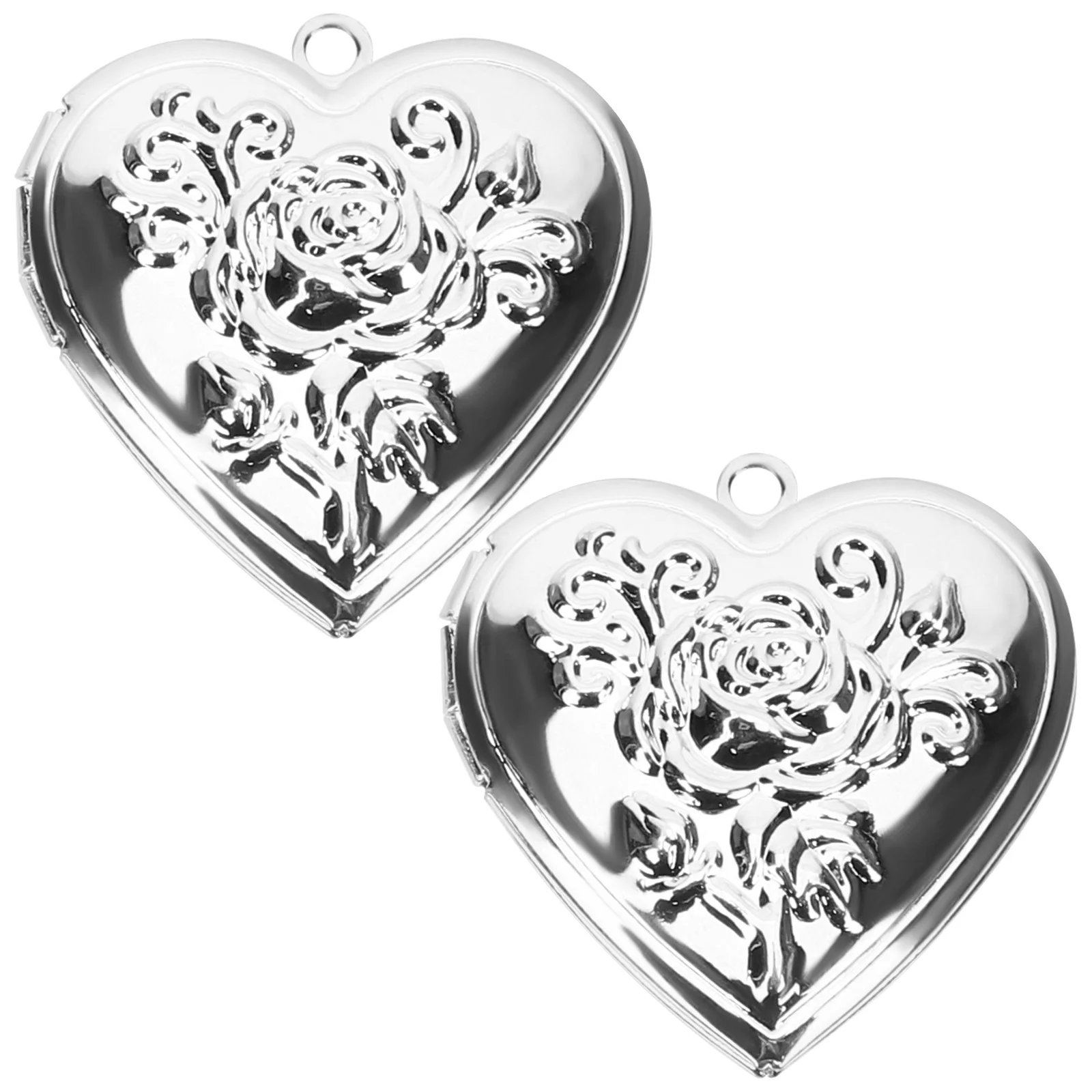 2Pcs Photo Locket Metal Heart Pendant Picture Holder Pendant Necklace for DIY Jewelry Wedding Bracelet Keepsake Gifts