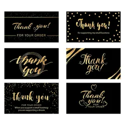 50PCS 9X5CM Black Matte Gold Thank You Cards For Small Business Gift Boxes Decoration Greeting Labels Jewelry Packing Supplies