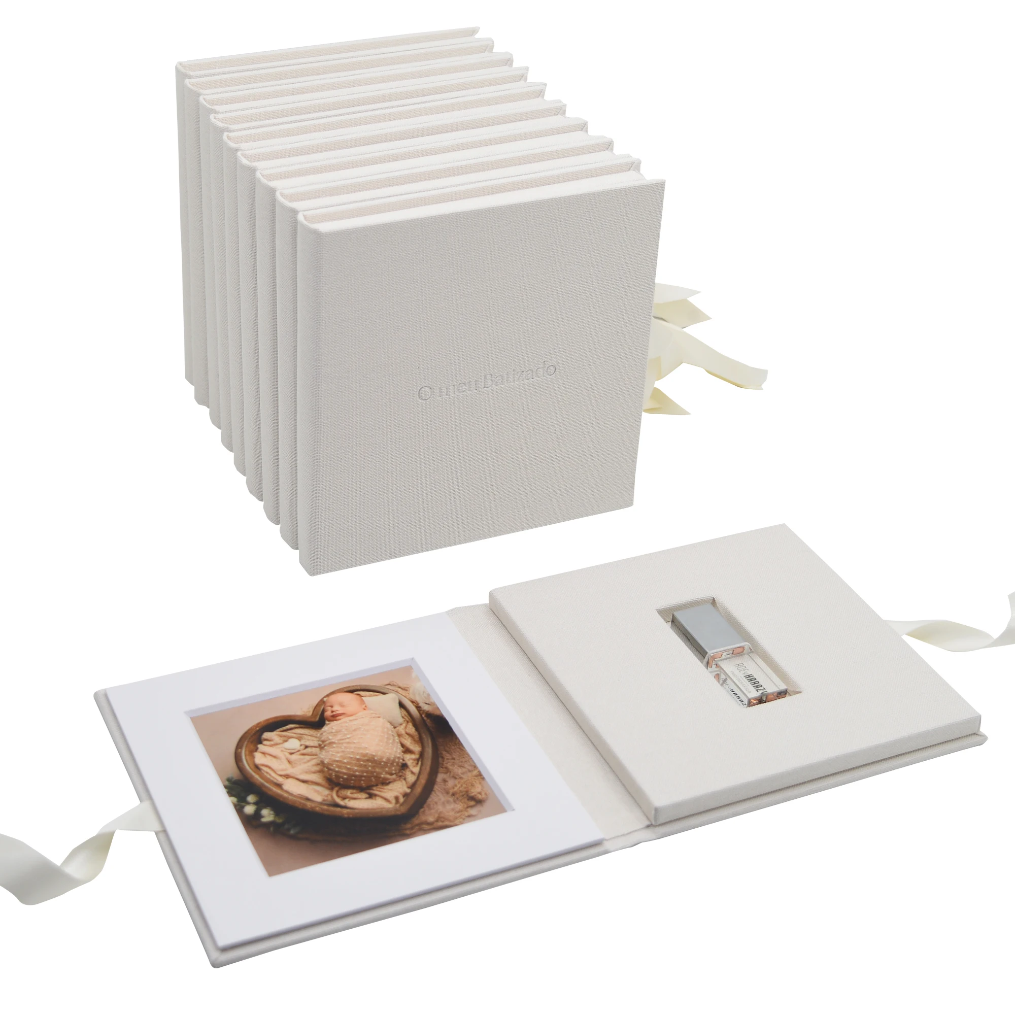 

Linen Photo & USB Box | Custom size wedding photo box | Foil Stamped with logo or texts |