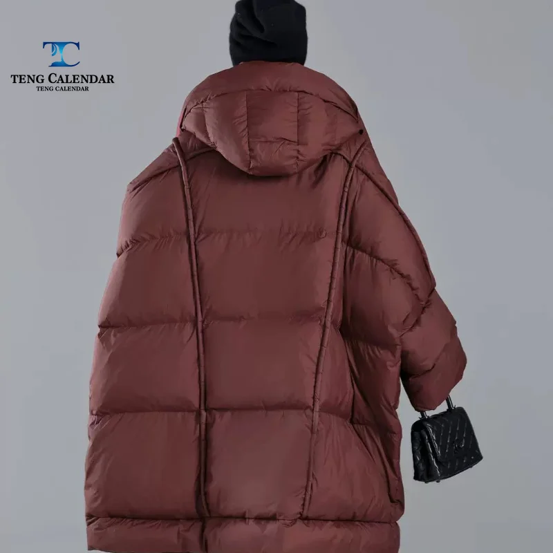 Oversized Down Jacket, Casual Retro Hooded Cape with Large Blanket, White Duck Down Thick Warm Jacket, Women 26 Winter New Style