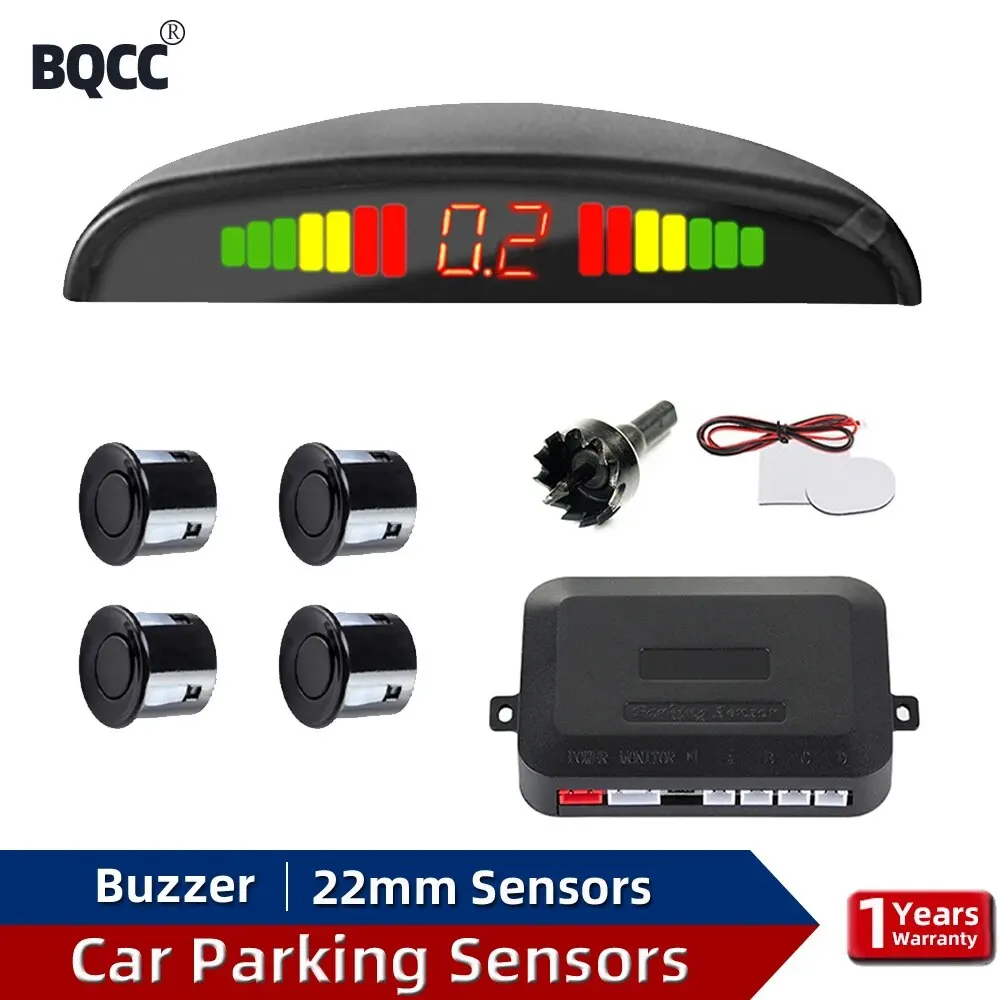 BQCC Car Parking Sensors Parking Kit LED Display 22mm 4 Sensors Backlight Reverse Backup Radar Monitoring System 4 Colors 12V