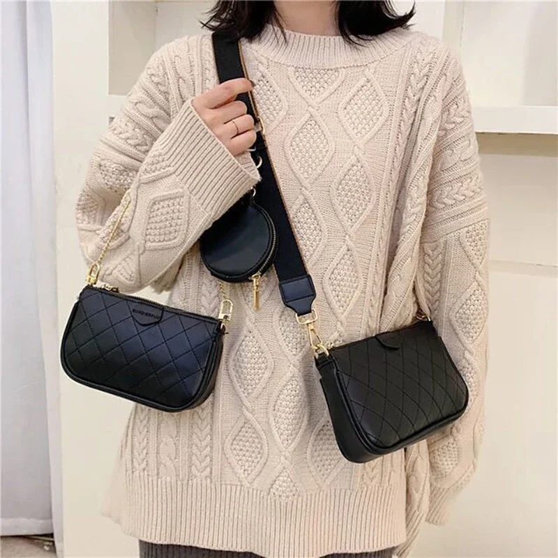 

Women 3-In-1 Messenger Bag Set 2023 Designer Bags Luxury Chain Shoulder Crossbody Bags Diamond Lattice Purses And Handbags