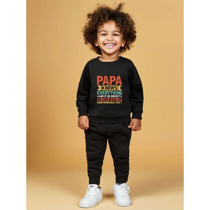 Boys' round neck long sleeved hooded sweatshirt set, cartoon colored letter printed long pants set, two-piece set  2600A