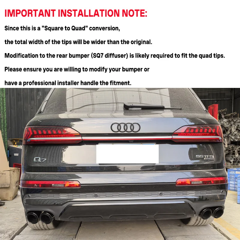 304 Stainless Steel Quad Stainless Steel Exhaust Tip For 2019-2023 Audi Q7 Upgrade SQ7 Look Black Nozzle Muffler Tip Tailpipe
