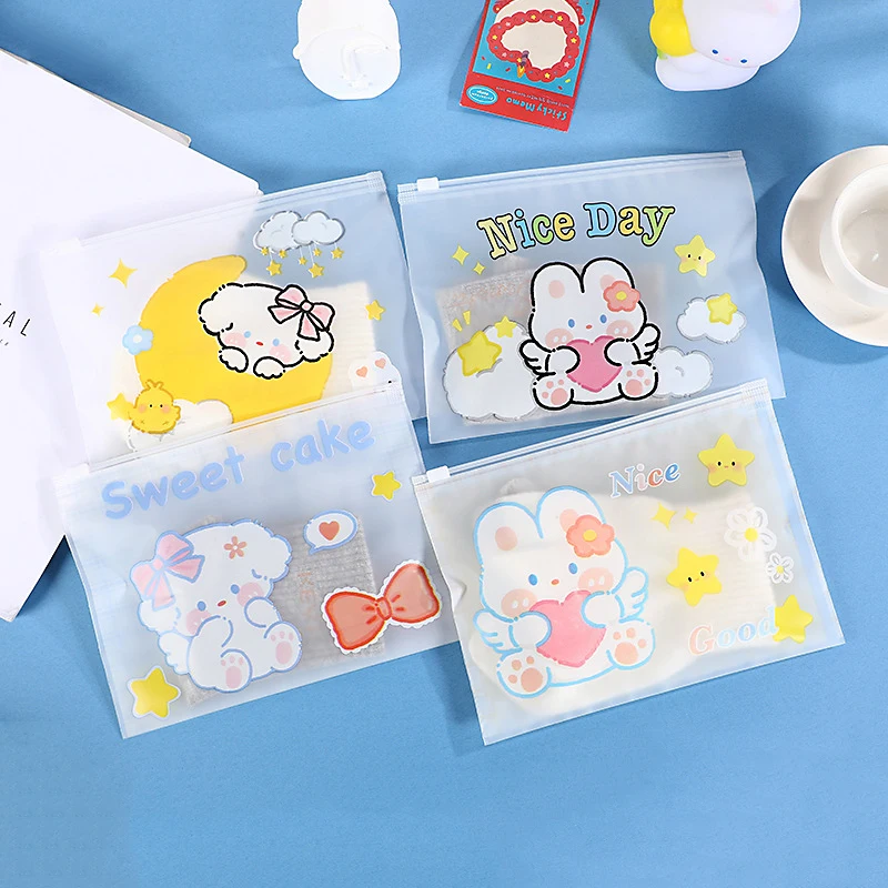 10/40Pcs Cartoon Pattern Zipper Storage Bag Portable Cosmetics Small Items Candy Storage Cute Pattern Self Sealing Packaging Bag