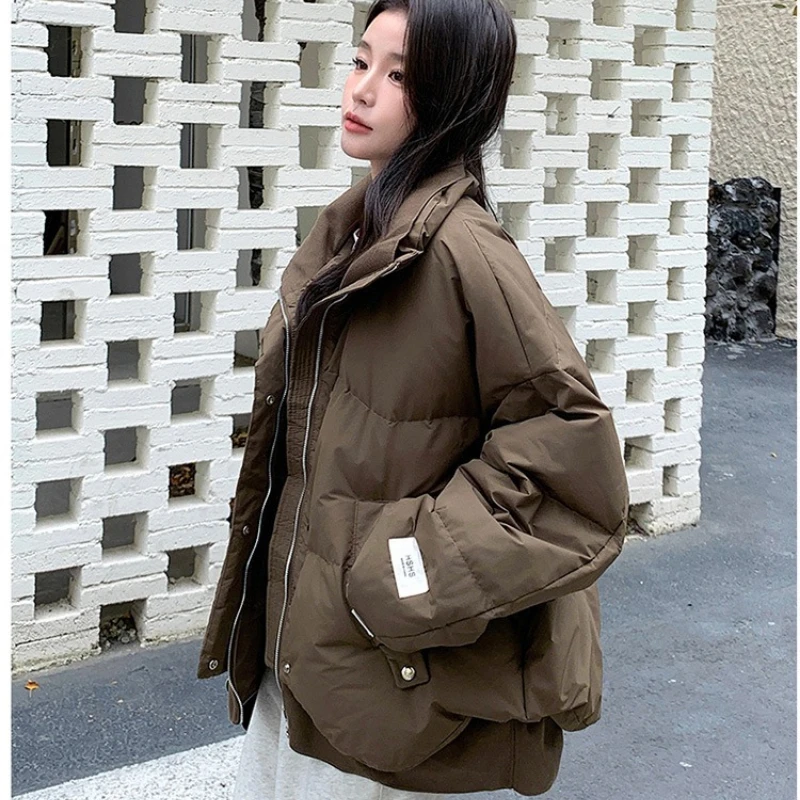 Vintage Winter Warm Cotton Coat Women Stand-up Collar Loose Puffer Jacket Thick Loose Chillproof Outerwear Windproof Coat Short