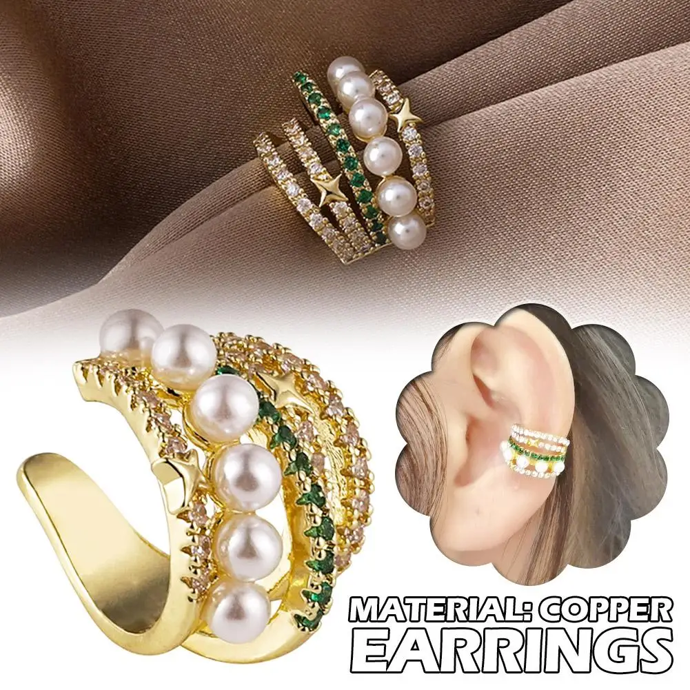 Multi-layer Zircon Pearl Clip Earrings For Women Simple C Ear Cuff Non-Piercing Ear Ear Clip Trend Jewelry Gifts A9T1