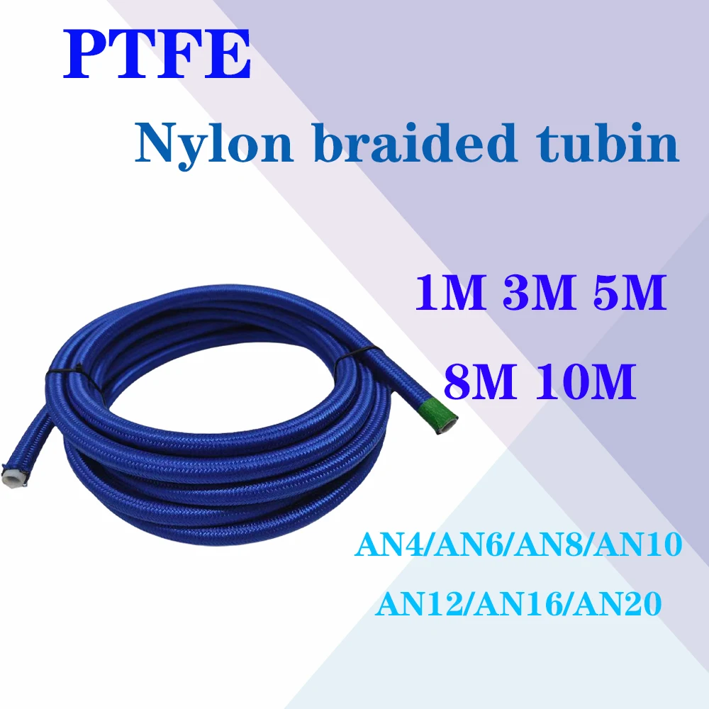 

1M~10M Universal Racing Hose Nylon Stainless Steel Braided PTFE Brake Hose E85 Fuel Oil Cooler Pipe,AN4~AN20，Blue