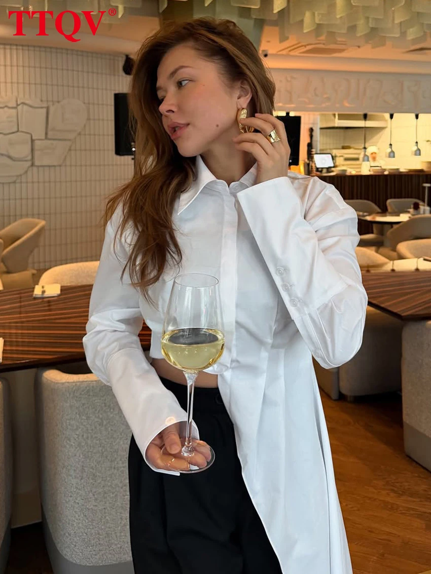 

TTQV Fashion Slim White Women's Shirt 2026 Autumn Lapel Long Sleeve Lady Shirts Elegant Classic Solid Top Female Clothing