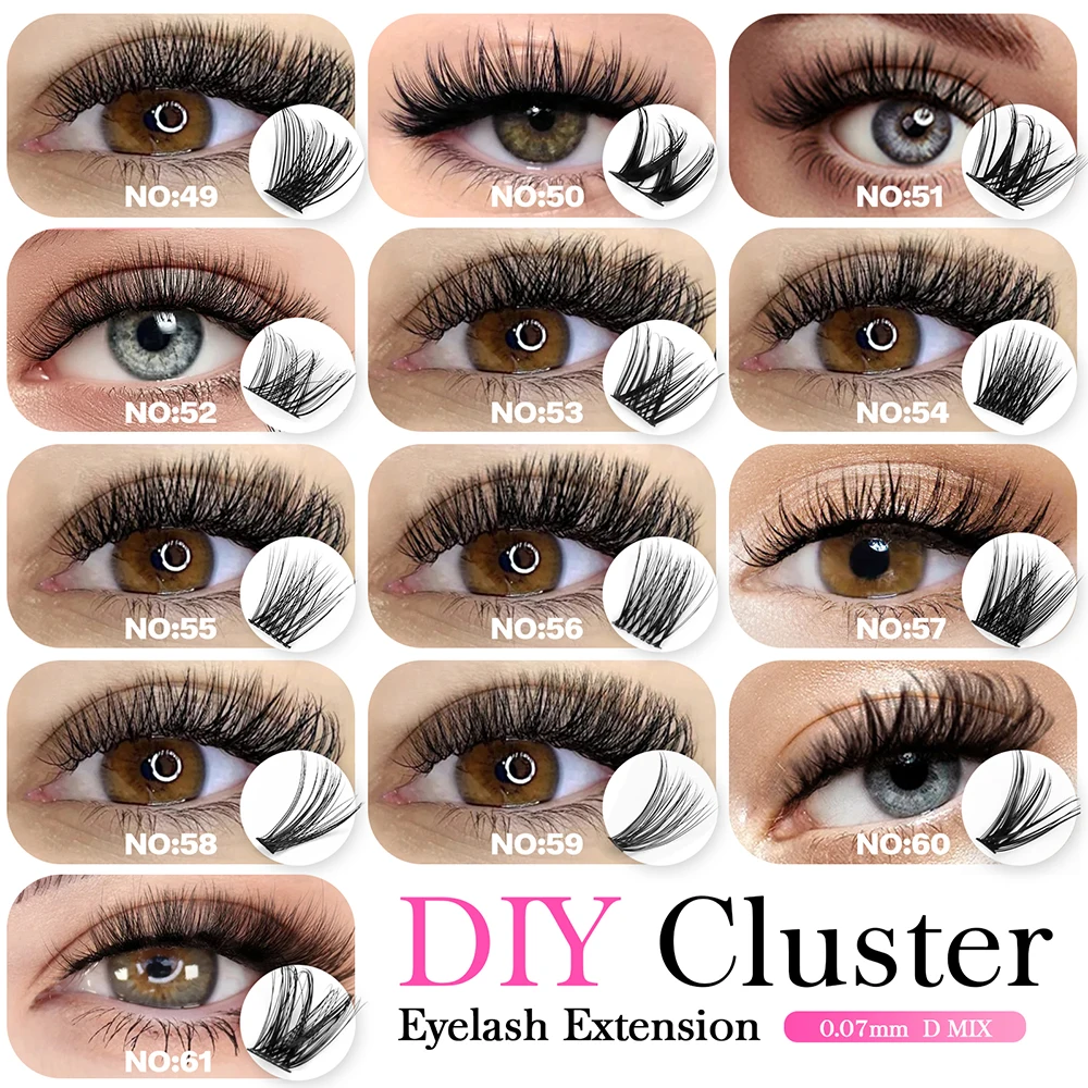 YUANZHIJIE New 10cases/lot 10rows Diy Clusters Eyelash Natural Cluster Segmented Eyelash 100% Handmade Easy Grafting At Home