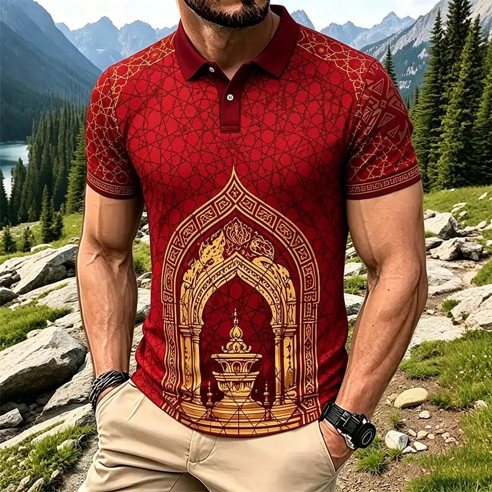 Men's Turkey Style 3D Print Polo Shirt Summer Sports Quick Dry Breathable Islamic Geometry Pattern Short Sleeve Casual Golf Tops