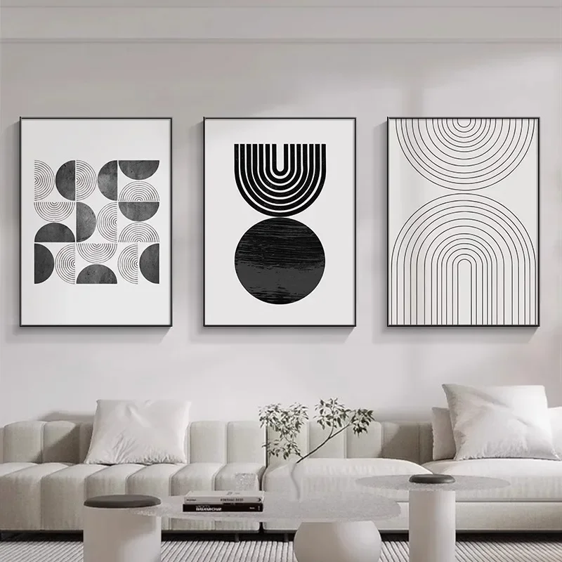 

Living room decorative painting sofa background wall hanging painting light luxury high sense black and white atmosphere