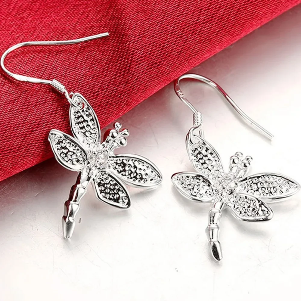 Brand New 925 Sterling Silver Fashion Dragonfly Insect Dangle Earrings for Women Christmas Valentine's Day Jewelry Gift