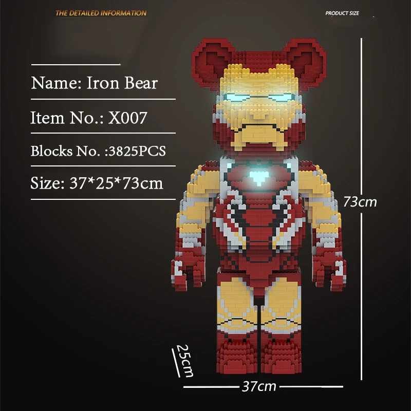 New Bearbrick Net Red DIY Love Violent Bear Tide Play Building Blocks 73CM with Light Decoration Toys for Friend  Girl Gifts