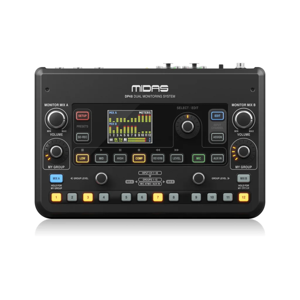 Dual 48 Channel Personal Monitor Mixer Midas Dp48 With Card Recorder For Stereo Recording And Playback