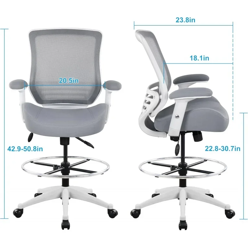 BOLISS 400lbs Mesh Ergonomic Drafting Chair,Tall Office Chair, Standing Desk Chair,Height Adjustable Armrest,Lumbar Support,Foot