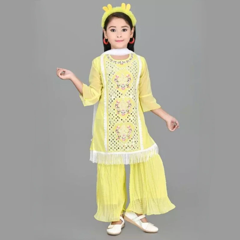 Girls Kurta Palazzo with Dupatta Set Kurta Sets Wending Party Wear with Dupatta