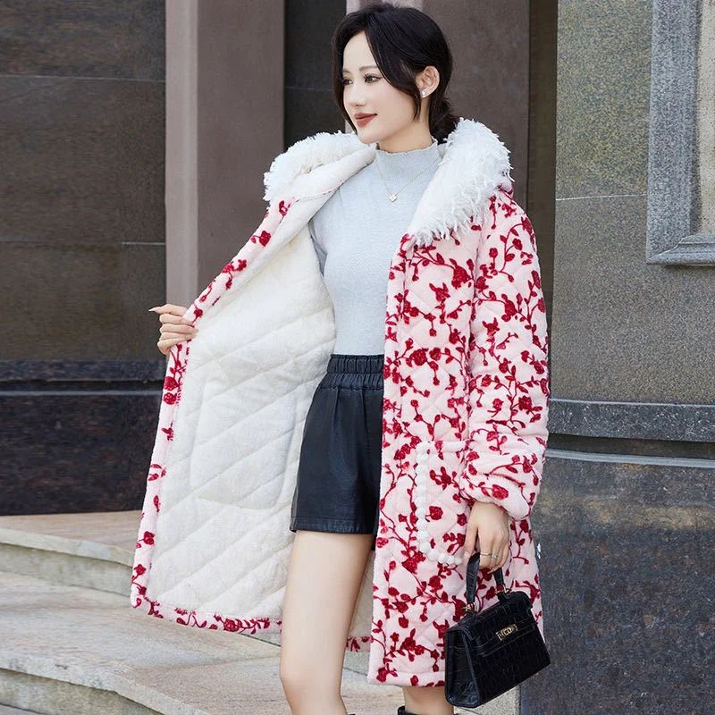جديد سميكة القطن معطف القطن Homewear النساء متوسطة طول إضافة المخملية مقنعين معطف القطن موضة يندبروف ملابس خارجية دافئة