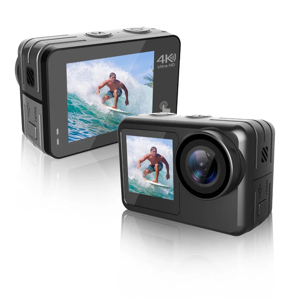 HDKing Dual screen 4k 30fps High Resolution Wifi 170 Wide Angle 30M Waterproof Sports Cam  Action Camera