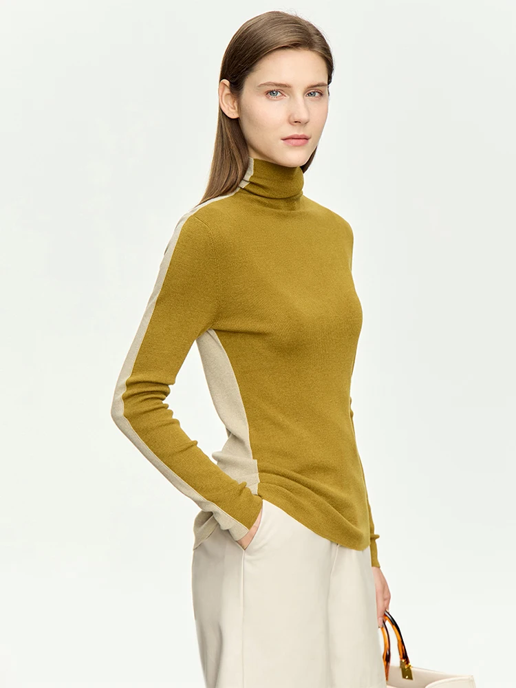 AMII Minimalism Patchwork Women Sweater 2024 Spring Slim Turtleneck Long Sleeve Two Side Wear Wool Sweaters Knitted Top 12363001