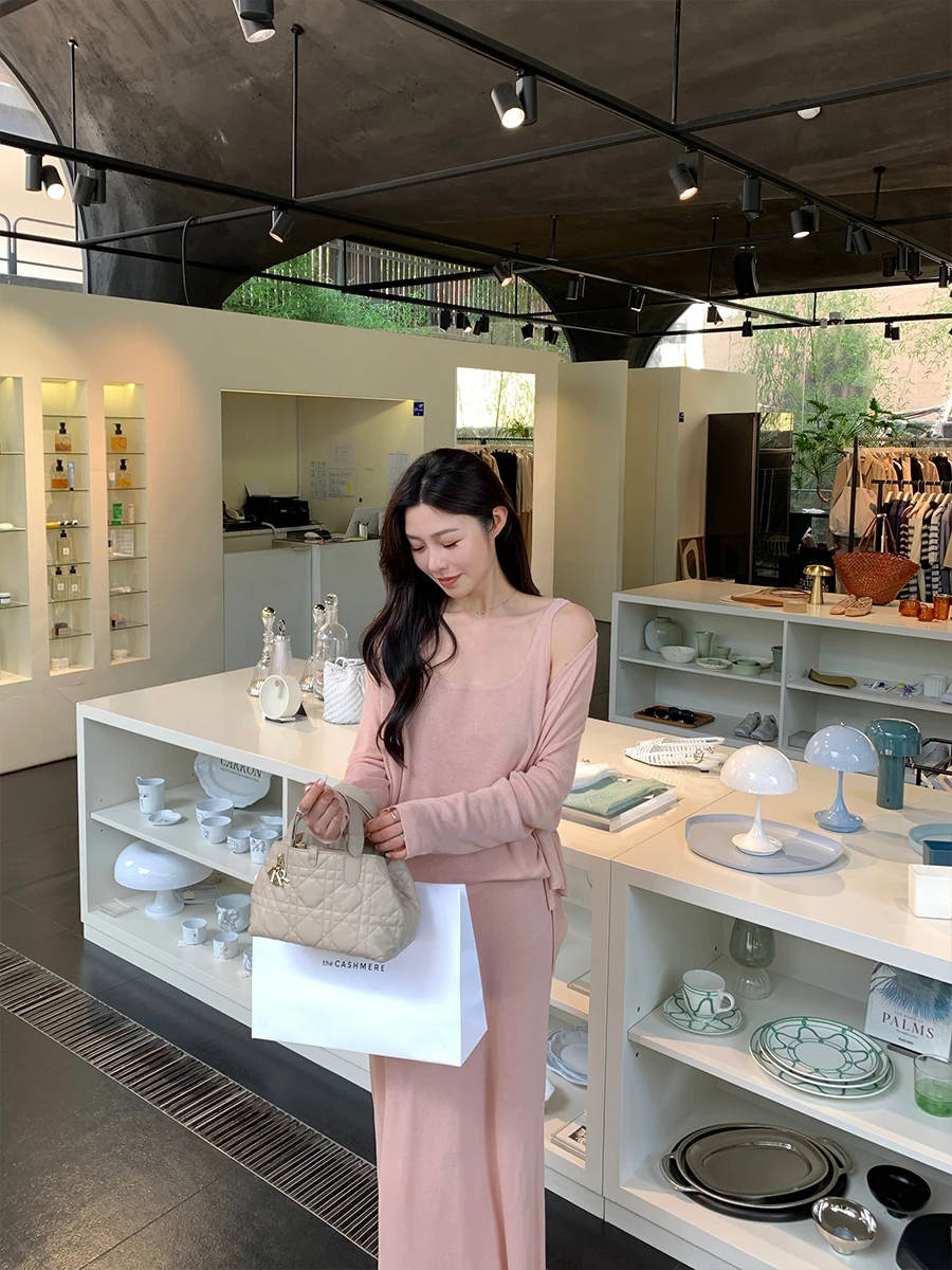 

Льняной повседневный трикотажный комплект Lazy Zoe: свободный жилет, кардиган, прямая юбка, топ с длинным рукавом и V-образным вырезом, свободный крой, летний