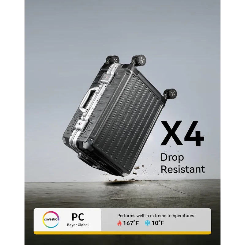 Bagasi Rangka Aluminium LUGGEX dengan Roda Pemintal, Koper Cangkang Keras Polikarbonat Tanpa Ritsleting, Diperiksa Besar 28 Inci