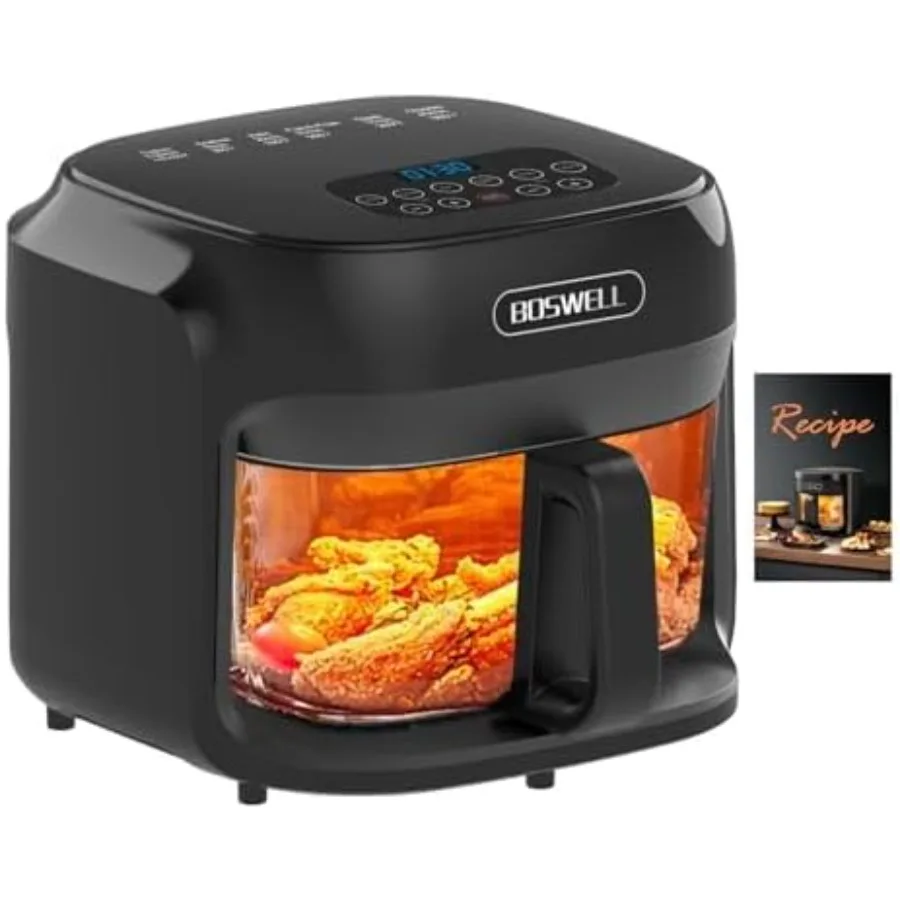 Friggitrice ad aria in vetro 7,5QT con ciotola per friggere trasparente Riscaldamento circolante Controllo della temperatura Friggitrice ad aria Arrosto Lavabile in lavastoviglie