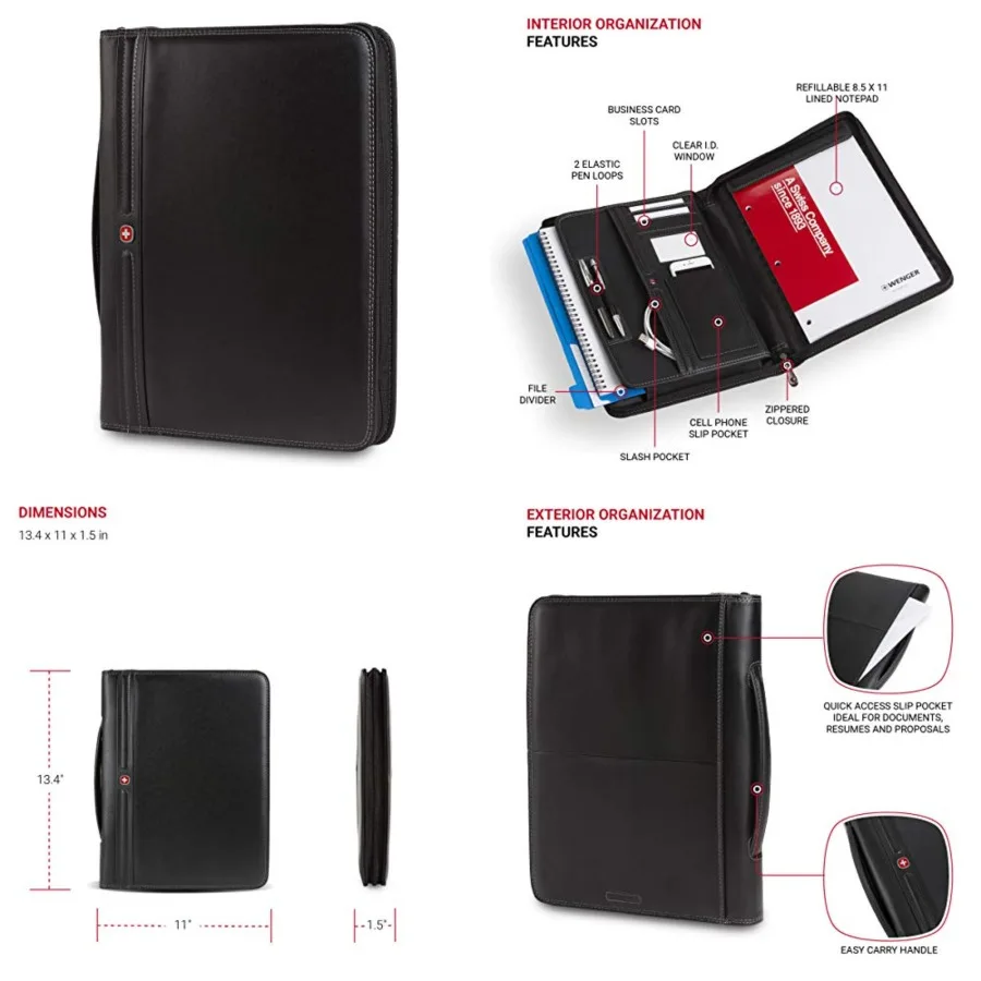 

Concept Zippered Padfolio, Padded Document Organizer, Black