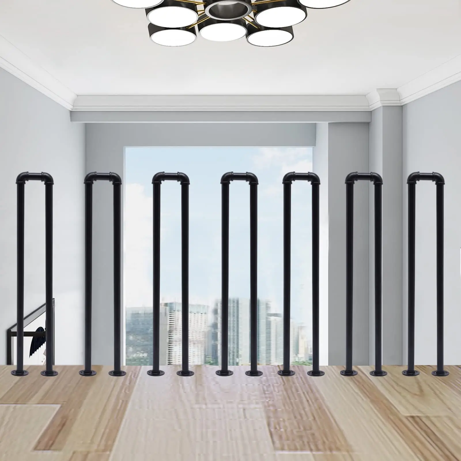 U-Shaped Stair Handrail 39.5in Industrial Railing Non-Slip Grab Bar for Indoor or Outdoor Garden Loft Corridor Villa Hotel Elder