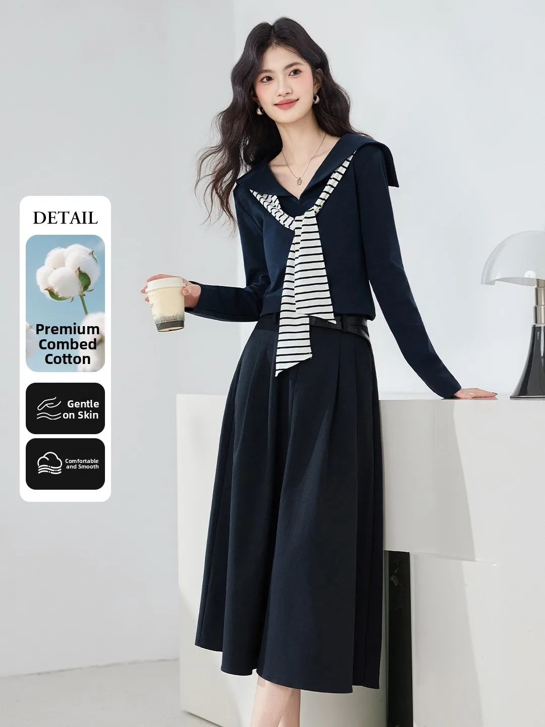 

Xin Fei Yu Vintage T-irt Set Women's Spring New Patchwork Base irt Elegance f Skirt Two-Piece Set Casual Faion