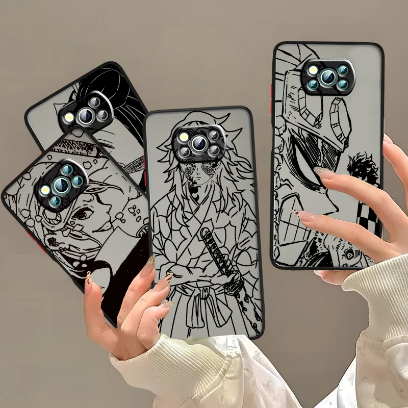 

D-Demon S-Slayer Cartoon Anime Frosted Translucent For Xiaomi Mi Poco X5 X4 X3 M6 M5S M5 M4 M3 F5 F4 F3 GT Pro 5G Soft