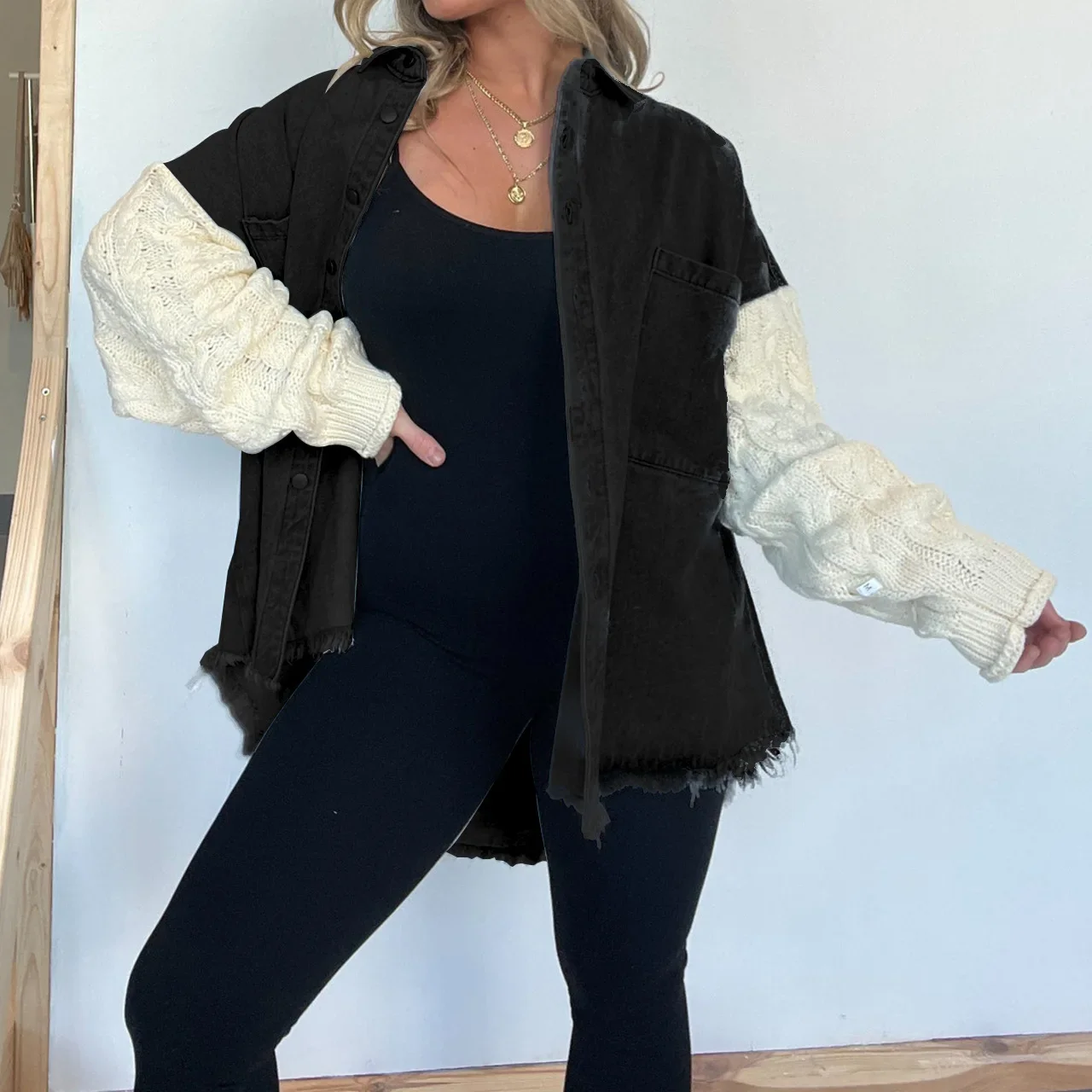 Jean Jas Dames Vintage Losse Patchwork Retro Mode Wollen Mouw Denim Damesjas Denim Jas Dames Chique Damesjassen