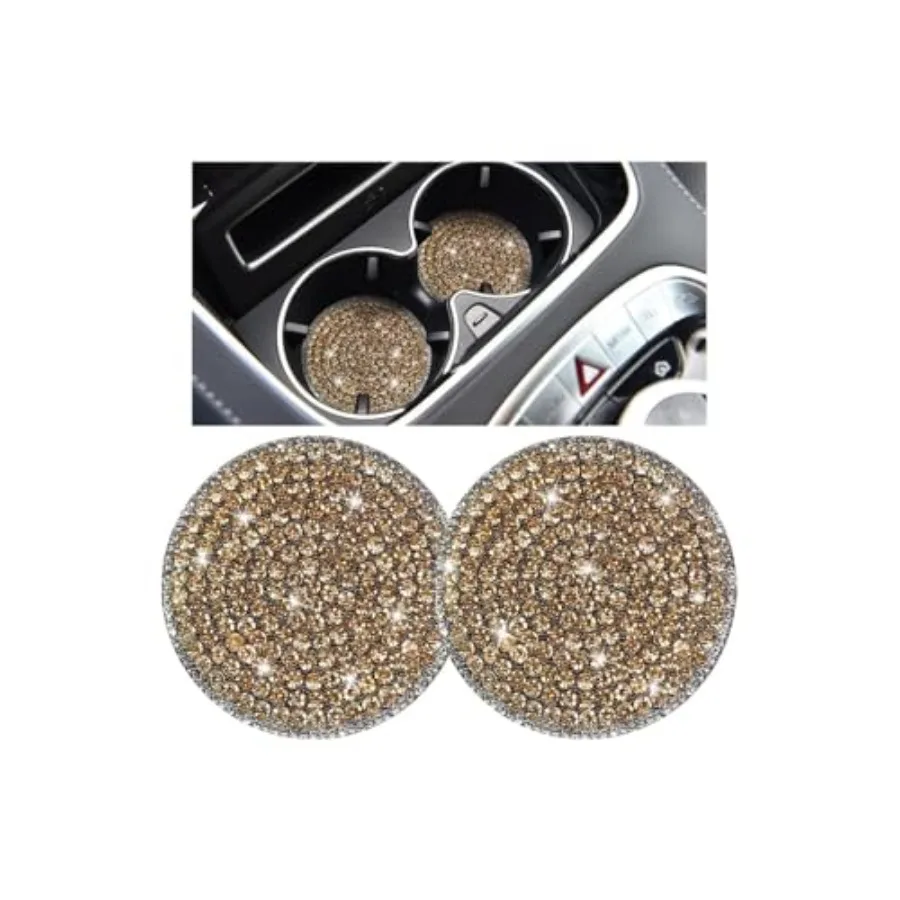 

Bling Car Cup Holder Coaster, 2PCS 2.75 Inch Crystal Rhinestone Anti Slip Vehicle Drink Cup Mat for Women Girls, Auto Interior