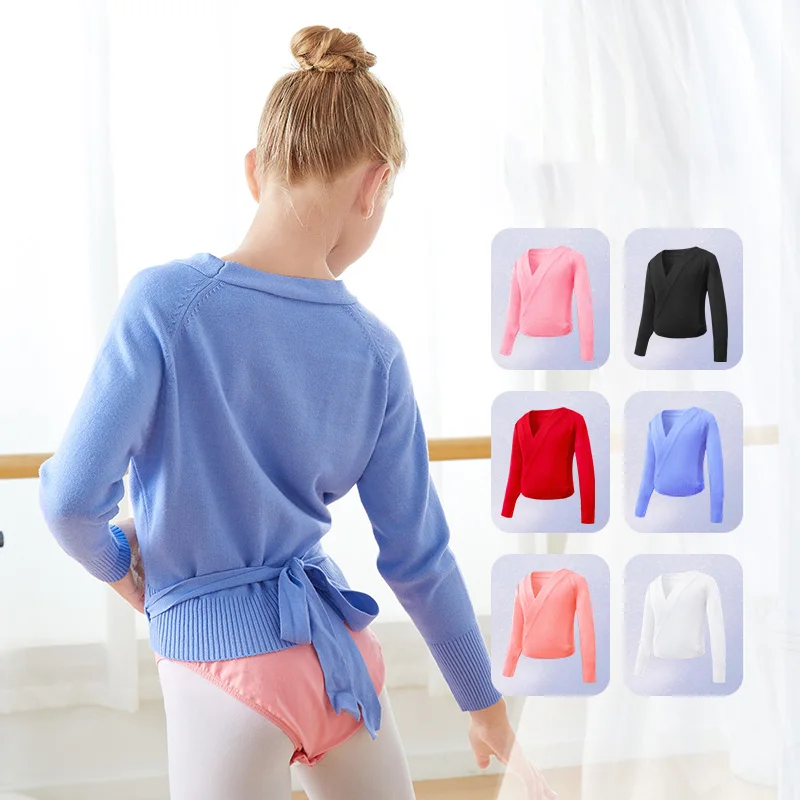 Winter Herbst Warme Kind Mädchen Ballett Wrap Pullover Strickjacke Dance Kleidung Kinder Warme Lange Hülse Taille Gürtel Pullover