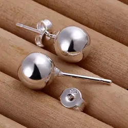 925Silver color cute hot women lady nice wedding fashion 8mm beads earrings Simple stud silver  ,E073