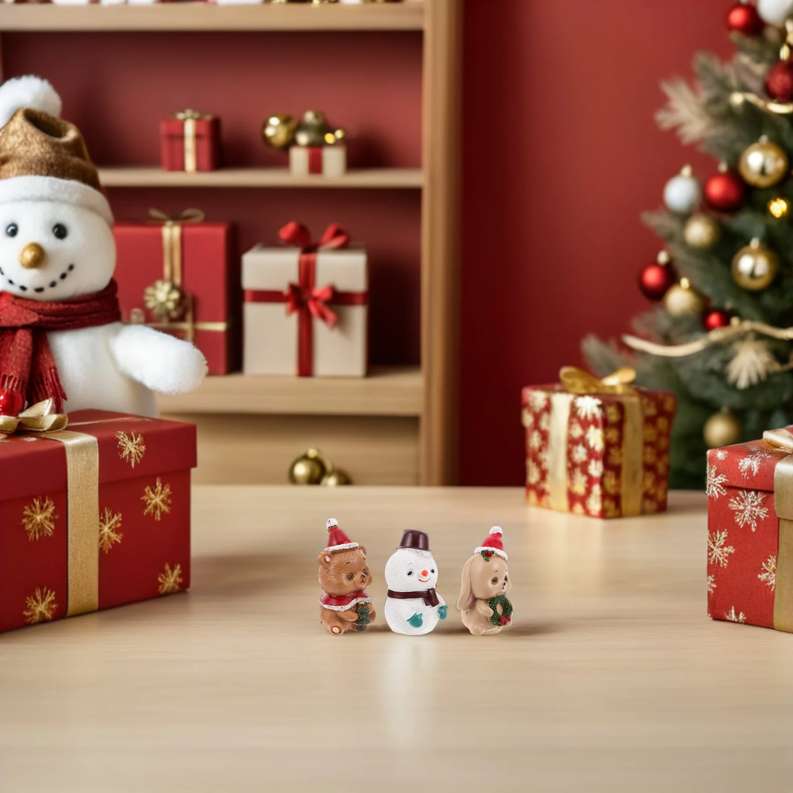 

6Pcs Christmas Resin Snowman Santa Claus Rabbit Hedgehog Mini Sculptures Compact Winter Decorations Holiday Party Goodie Bag