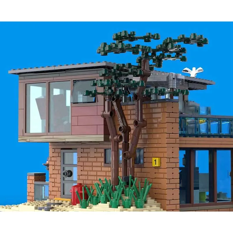 Bloques de construcción Moc City Street View, casa de playa moderna, modelo de tecnología, ladrillos, juguetes de montaje DIY, conjunto de regalos para vacaciones